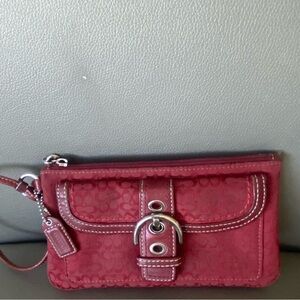 Coach Red Wristlet Clutch with Buckle Detail
